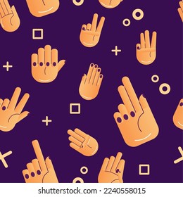 Seamless pattern background with different hand gesture icons Vector