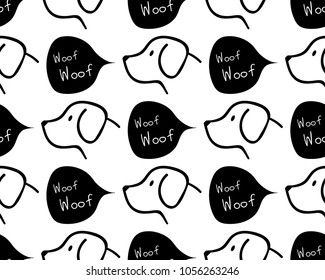 seamless  pattern background / dog barks woof woof / vector black white dog wallpaper background / swatches color AI