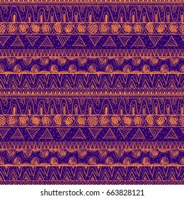 Seamless pattern background with doodle abstract geometrical ornaments. Hand Draw Illustration. Boho style.