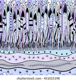 Seamless pattern Background with doodle leaves, boho style