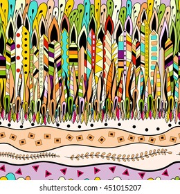 Seamless pattern Background with doodle leaves, boho style