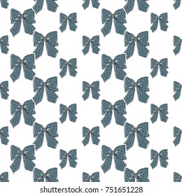Seamless pattern background with dotted blue bow. Vector backdrop for holiday decorating greeting cards for wedding, bridal, birthday, Valentine's day, new year, Christmas.