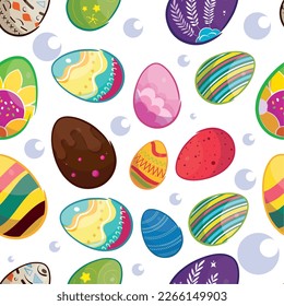 Seamless pattern background with easter eggs icons Vector