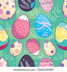 Seamless pattern background with easter eggs icons Vector