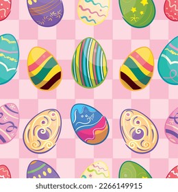 Seamless pattern background with easter eggs icons Vector