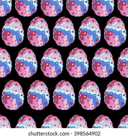 Seamless pattern background with Easter eggs and surreal ornament. Psychedelic mosaic style. Happy Easter. Vector design.