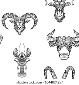 Seamless pattern, background with ethnic patterned ornate hand drawn