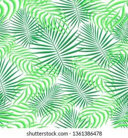 Seamless pattern background. Exotic tropic floral palm leaves foliage. Fabric greenery fashion textile. Seamless vector.