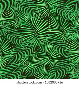 Seamless pattern background. Exotic tropic floral palm leaves foliage. Fabric greenery fashion textile. Seamless vector.