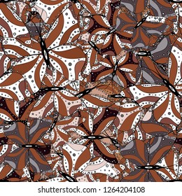 Seamless pattern. Background for fabric, textile, print and invitation. Vector illustration. Beautiful color butterflies on a white, brown and black colors.