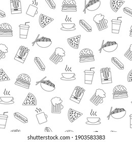 seamless pattern background with fast food french fries hot dog and burger