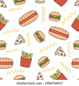 Seamless pattern background with fast food element isolated on white background.