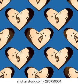 Seamless pattern or background fill with gay kissing men in heart shape. Vector illustration