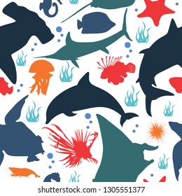Seamless Pattern Background of Fish Marine Underwater Life