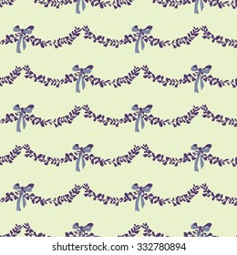 Seamless pattern background with floral arrangement and bow. Vector illustration.