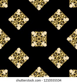  Seamless pattern, background, floral pattern in art nouveau style, vintage, old, retro style. Colored vector illustration. In gold and black
