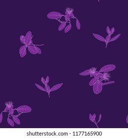 Seamless pattern, background with floral pattern with feijoa blooming flowers. Vector illustration without gradients and transparency.  Ulraviolet graphics.