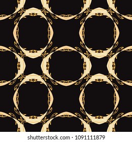 Seamless pattern, background with floral ornament In art nouveau style, vintage, old, retro style. In gold colors on black background. Vector illustration