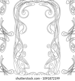 Seamless pattern, background with floral ornament In art nouveau style, vintage, old, retro style. Outline drawing. Vector illustration