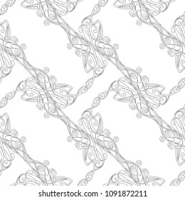 Seamless pattern, background with floral ornament In art nouveau style, vintage, old, retro style. Outline drawing. Vector illustration