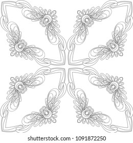 Seamless pattern, background with floral ornament In art nouveau style, vintage, old, retro style. Outline drawing. Vector illustration