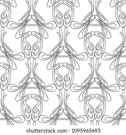 Seamless pattern, background with floral ornament In art nouveau style, vintage, old, retro style. Outline drawing. Vector illustration