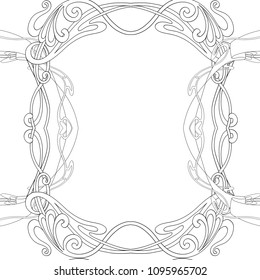 Seamless pattern, background with floral ornament In art nouveau style, vintage, old, retro style. Outline drawing. Vector illustration