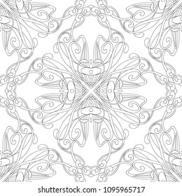 Seamless pattern, background with floral ornament In art nouveau style, vintage, old, retro style. Outline drawing. Vector illustration