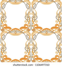 Seamless pattern, background with floral ornament In art nouveau style, vintage, old, retro style. In gold colors Isolated on white background.. Vector illustration