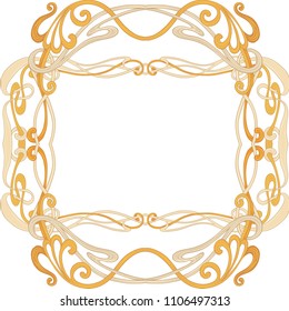 Seamless pattern, background with floral ornament In art nouveau style, vintage, old, retro style. In gold colors Isolated on white background.. Vector illustration