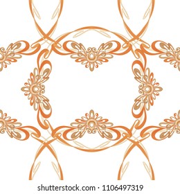 Seamless pattern, background with floral ornament In art nouveau style, vintage, old, retro style. In gold colors Isolated on white background.. Vector illustration