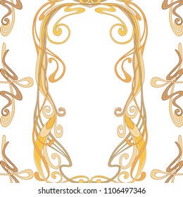 Seamless pattern, background with floral ornament In art nouveau style, vintage, old, retro style. In gold colors Isolated on white background.. Vector illustration