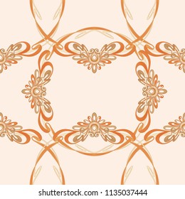 Seamless pattern, background with floral ornament In art nouveau style, vintage, old, retro style. In gold colors. Vector illustration