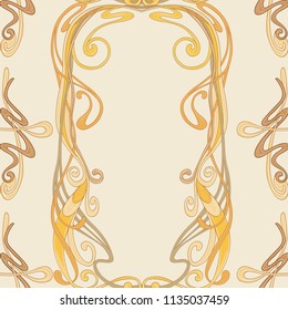Seamless pattern, background with floral ornament In art nouveau style, vintage, old, retro style. In gold colors. Vector illustration