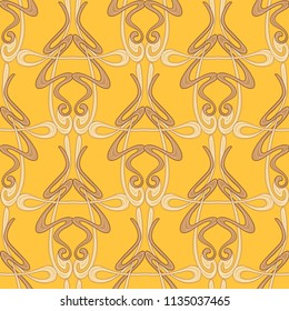 Seamless pattern, background with floral ornament In art nouveau style, vintage, old, retro style. In gold colors. Vector illustration