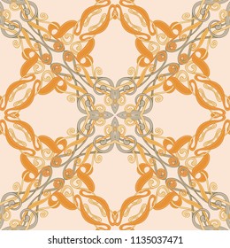 Seamless pattern, background with floral ornament In art nouveau style, vintage, old, retro style. In gold colors. Vector illustration