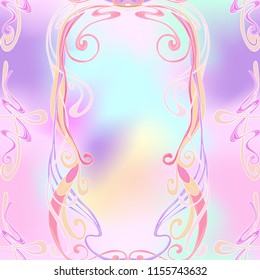 Seamless pattern, background with floral ornament In art nouveau style, vintage, old, retro style. In light ultra violet pastel colors on mesh pink, blue background. Vector illustration