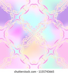 Seamless pattern, background with floral ornament In art nouveau style, vintage, old, retro style. In light ultra violet pastel colors on mesh pink, blue background. Vector illustration