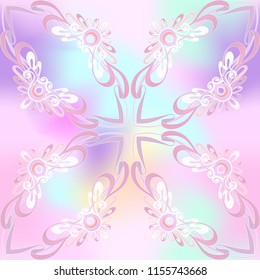Seamless pattern, background with floral ornament In art nouveau style, vintage, old, retro style. In light ultra violet pastel colors on mesh pink, blue background. Vector illustration