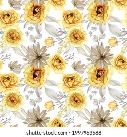 seamless pattern background of flower rose gold yellow and grey