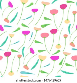 Seamless pattern background with flowers and leaves. Vector illustration for fabric and gift wrap design.