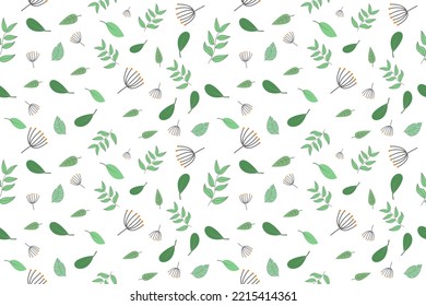 Nahtloser Musterhintergrund mit Blumen und Blättern. Abstrakter grüner Urlaub auf weißem Hintergrund.