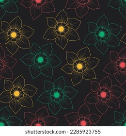 Seamless pattern background with flowers in traditional African colors. Vector for textile, paper, fabric. Kwanzaa, Black history month, Juneteenth