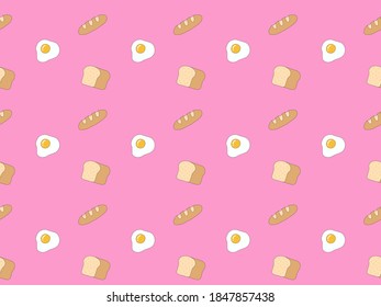 Seamless pattern background of food, eggs and bread, used for designs of shirts, pants and more