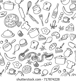 Seamless Pattern Background Food And Ingredient Kids Hand Drawing Set Illustration Isolated On White Background