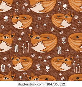Seamless pattern background with fox and elements