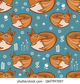 Seamless pattern background with fox and elements
