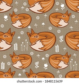 Seamless pattern background with fox and elements