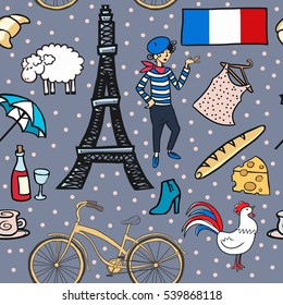 seamless pattern background france symbols elements