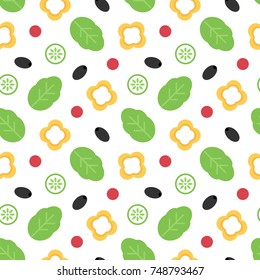 Seamless pattern background with fresh sliced vegetables for cooking blogs and food package.